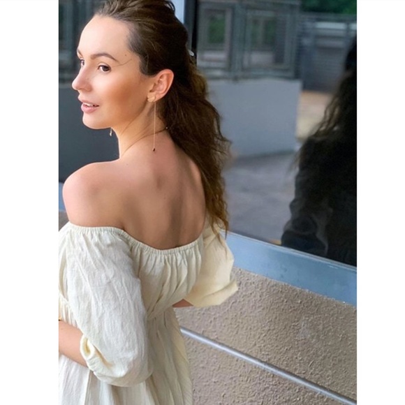 Off Shoulder Beige Boho Dress with Leg Slit - Picture 9 of 10